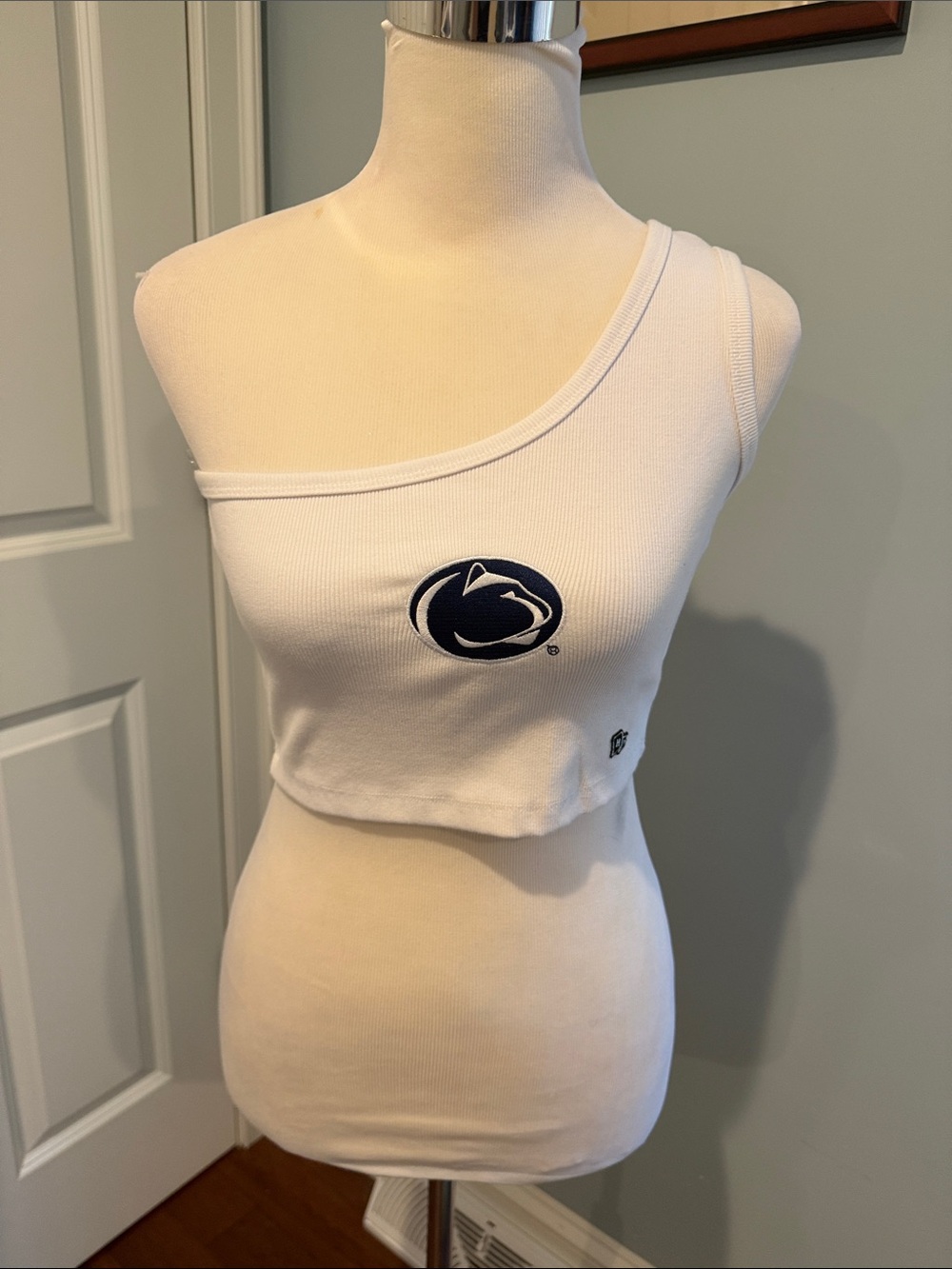 Penn State One-Shoulder White Cropped Tank Top